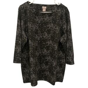 Chico Womens Top Size XL 3 Black Lace Print Workwear Office Business Fall Career